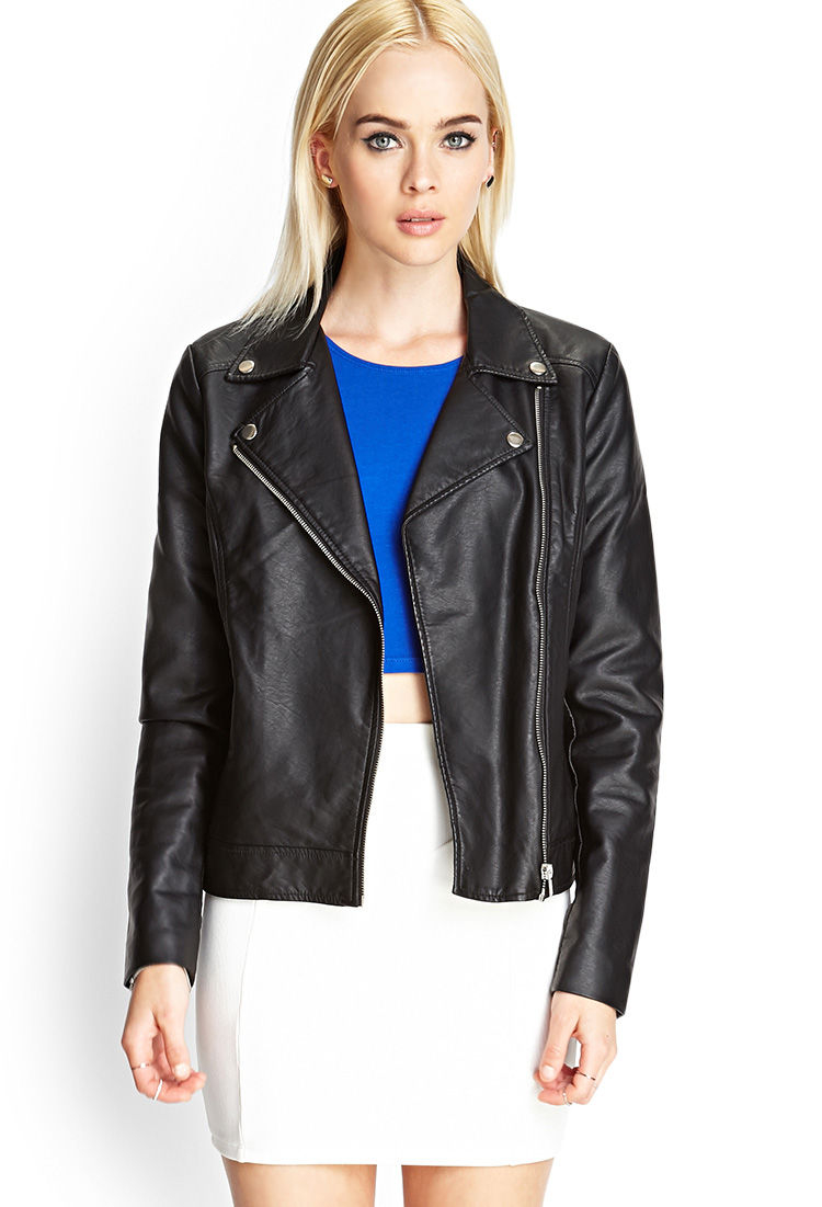 Forever 21 Faux Leather Moto Jacket in Black | Lyst