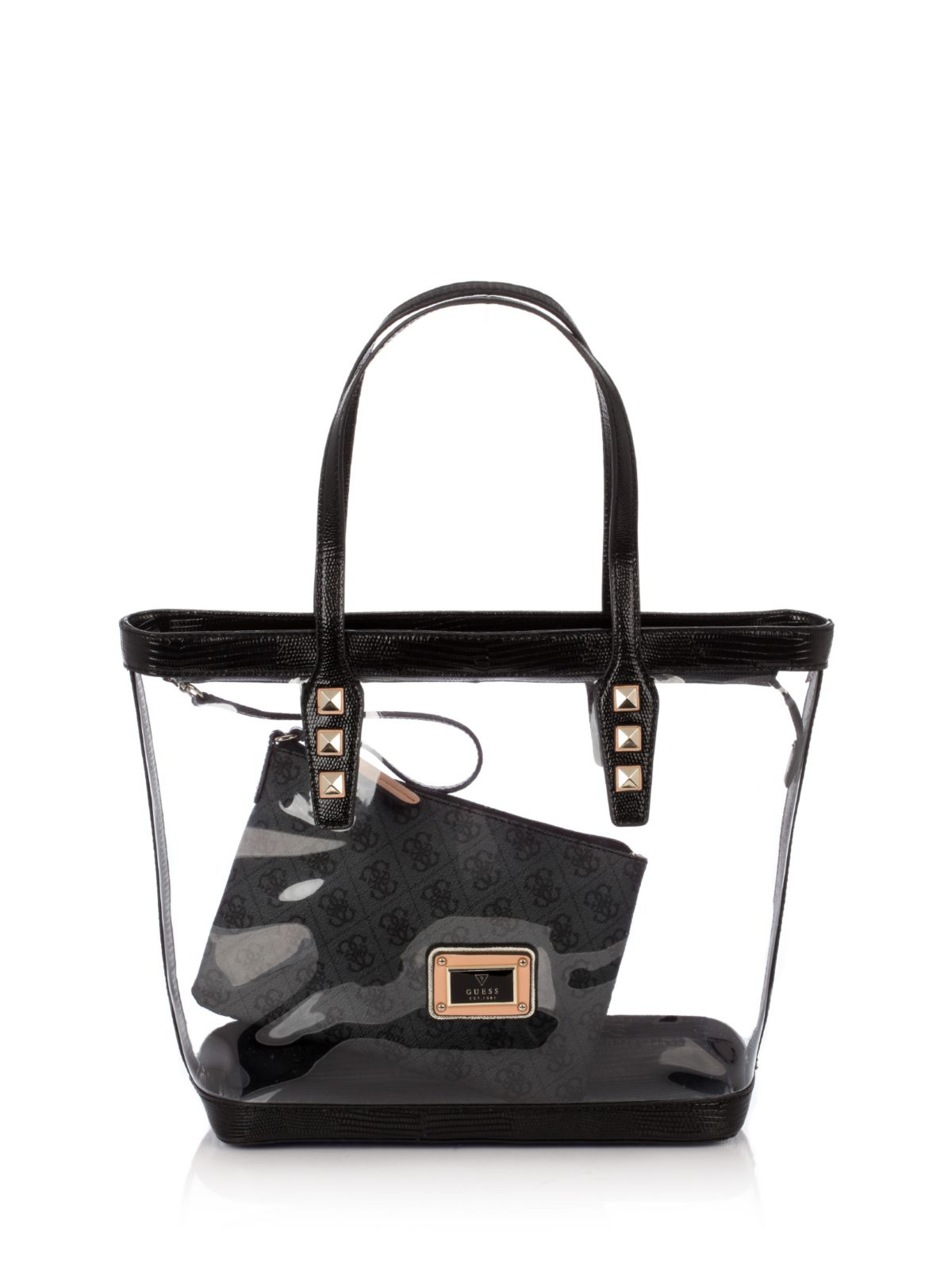 Guess Logo Remix Clear Plastic Tote Bag in Black Lyst