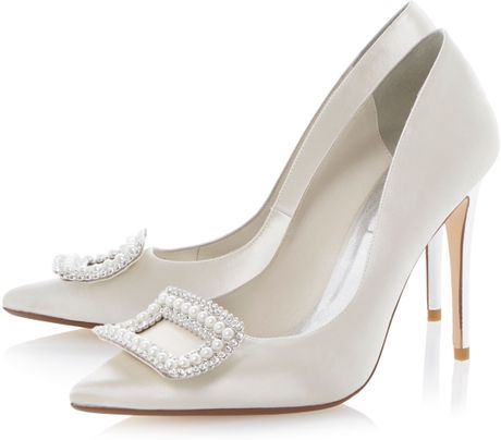 Dune Bouquets Satin Pointed Stiletto Bridal Shoes in White (Ivory ...