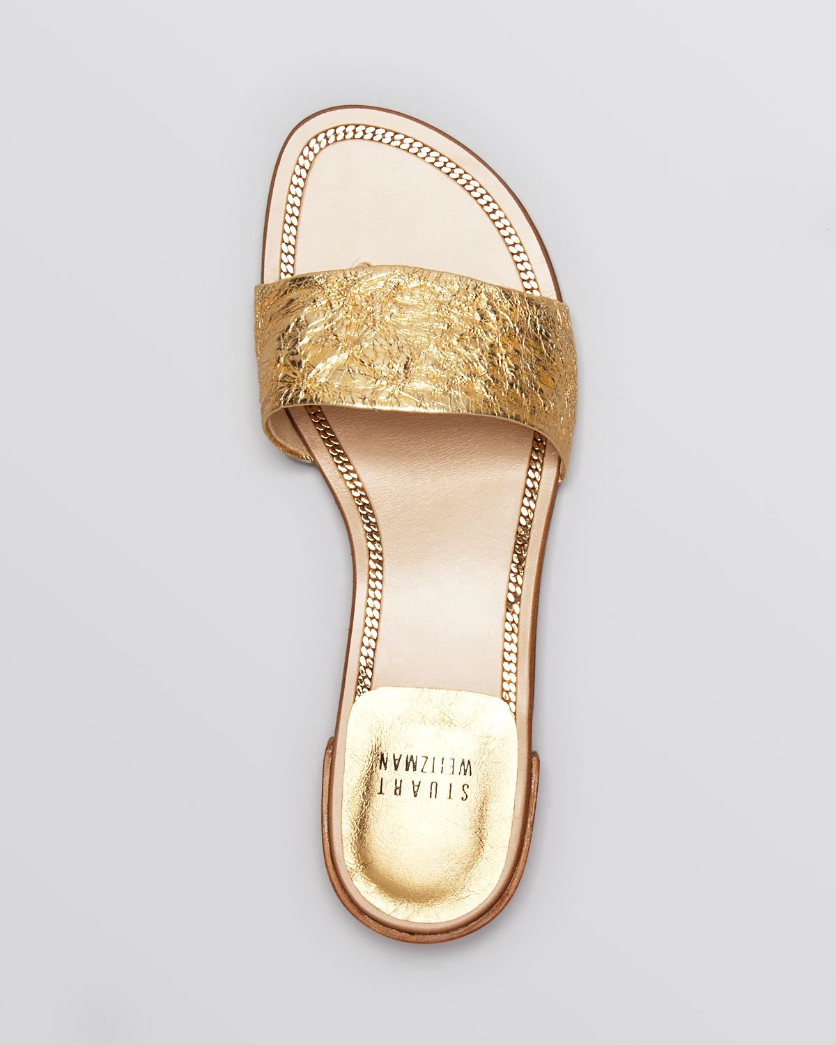 ... Weitzman Open Toe Flat Sandals Slipnslide in Gold (Oro Foil) | Lyst