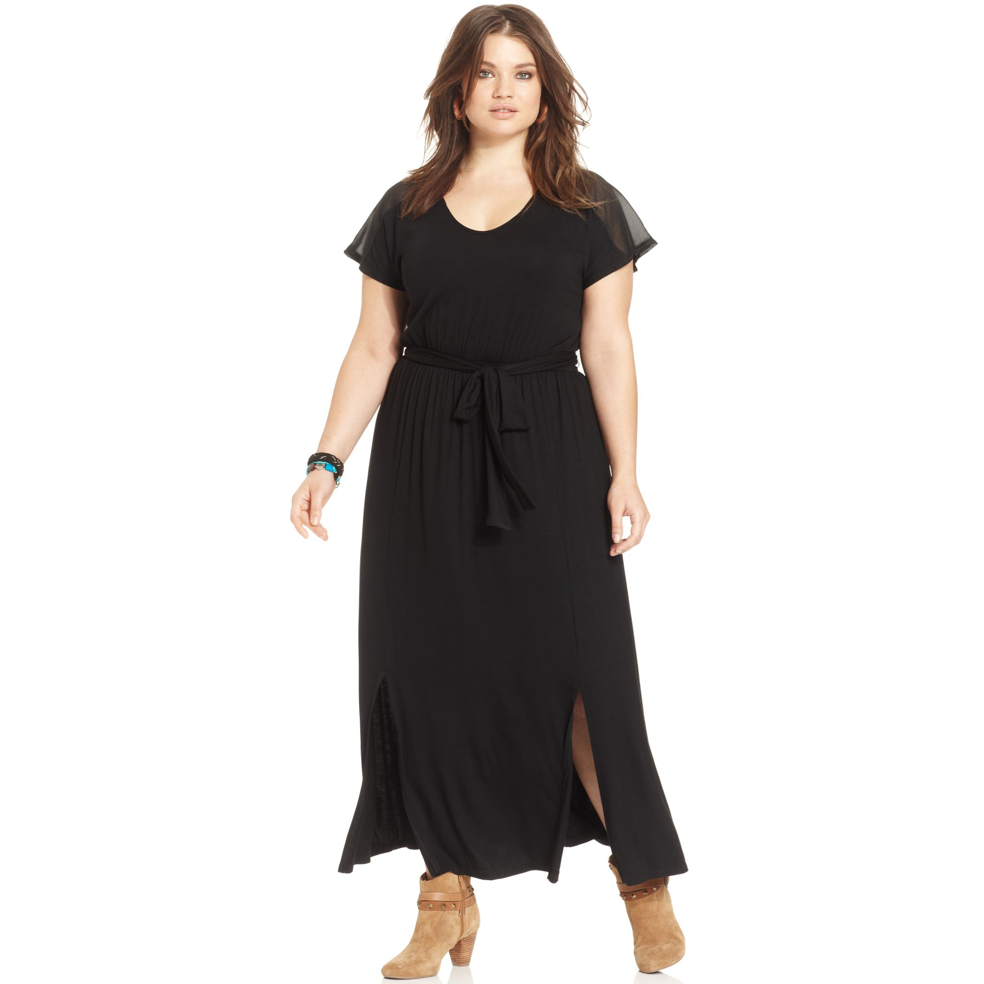 American Rag Plus Size Short Sleeve Cut Out Back Maxi Dress in Black ...