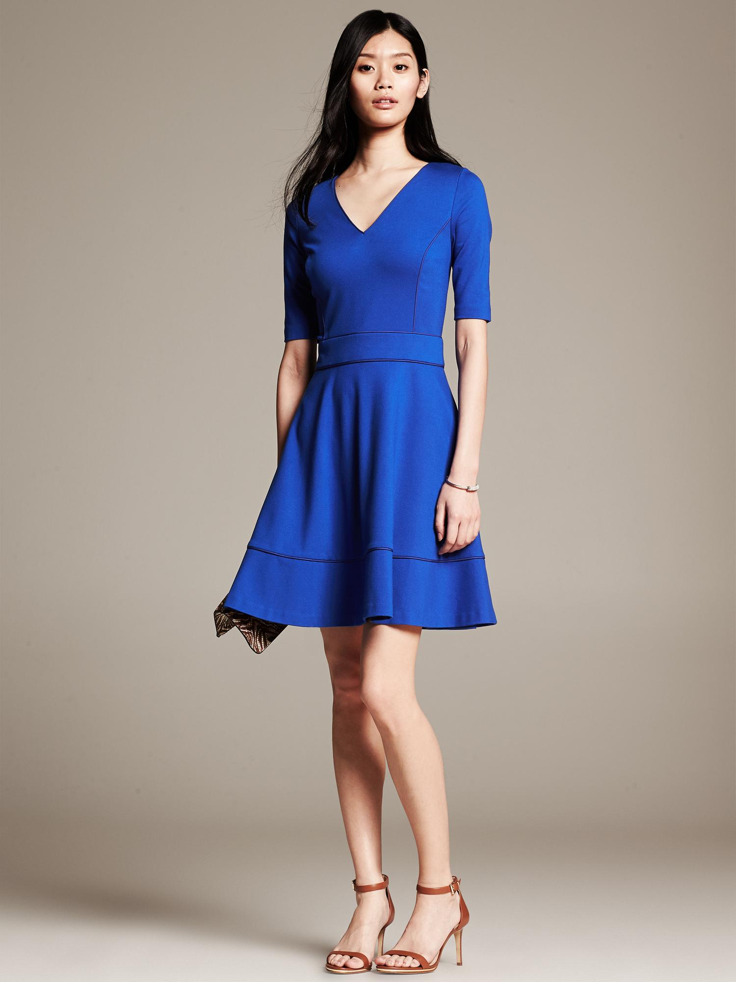 Banana Republic Piped Ponte Fit-And-Flare Dress in Blue (Deep royal) | Lyst