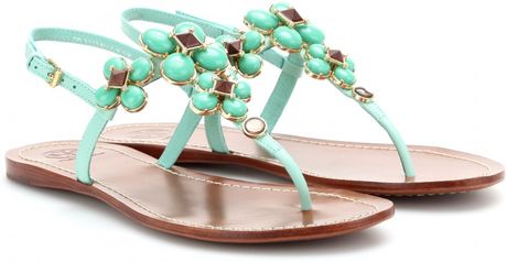 Tory Burch Jameson Embellished Leather Sandals in Green (mint) | Lyst