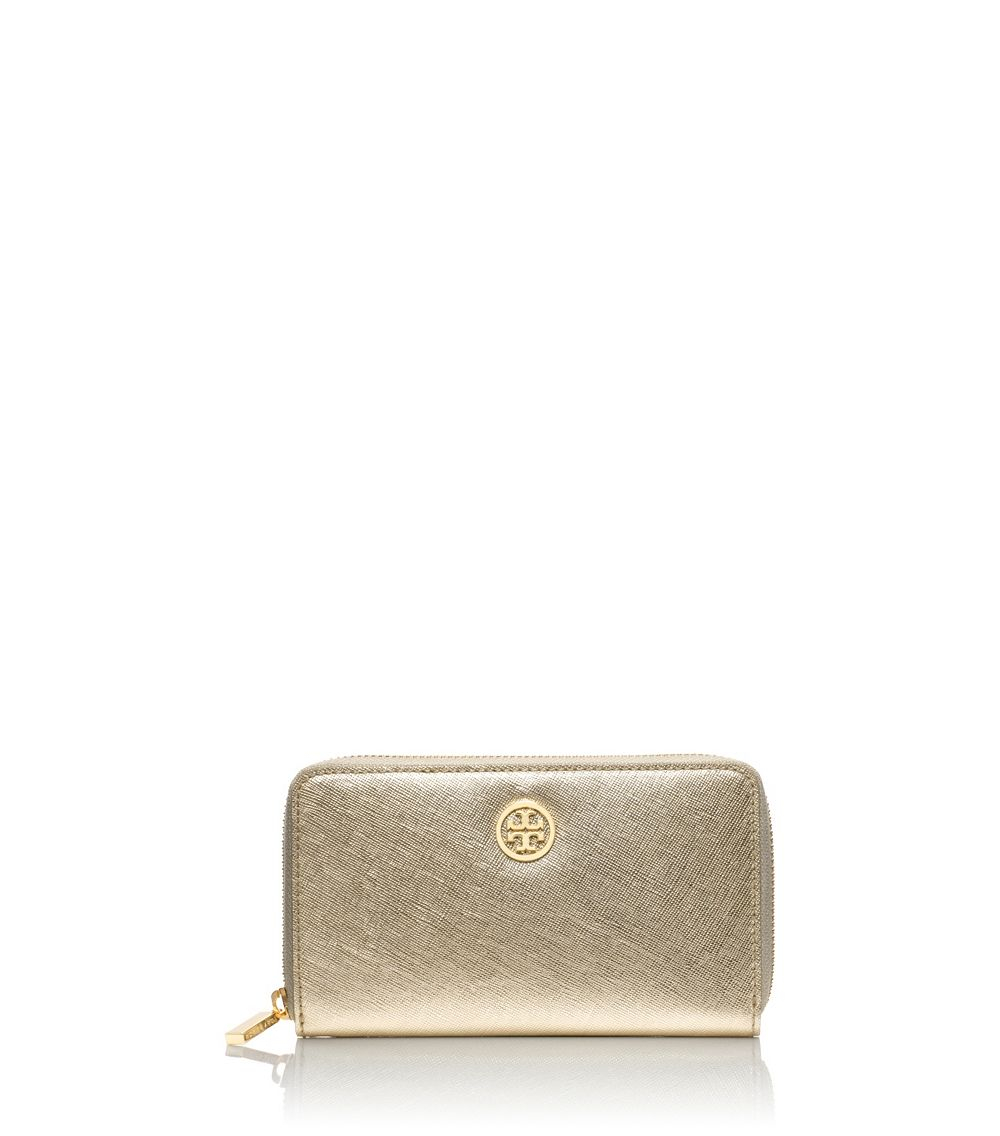 Tory Burch Robinson Mini Zip Continental Wallet in Gold (GOLD/GOLD) Lyst