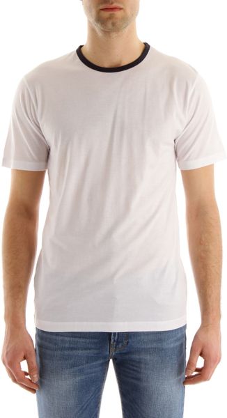 Sunspel White Contrast Binding Crew Neck T Shirt In White For Men Lyst