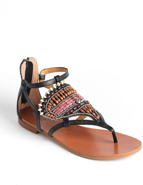 Nine West Zhane Embellished Leather Thong Sandals in Black | Lyst