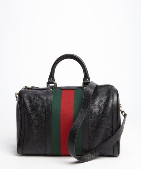 Gucci Black Leather Vintage Web Boston Bag in Black | Lyst