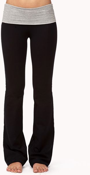 Forever 21 Contrast Fit Flare Yoga Pants in Black (Blackheather grey ...