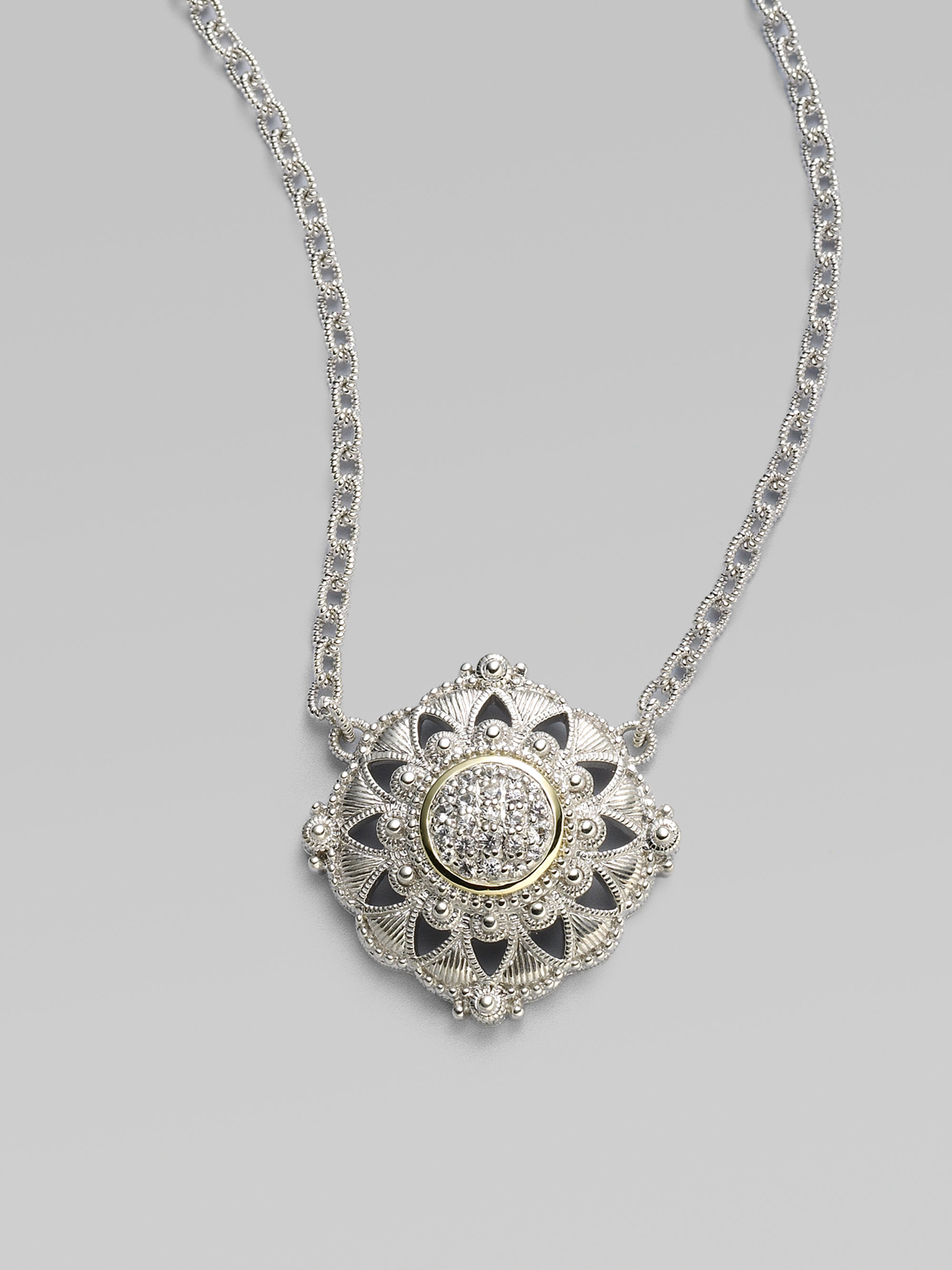 ... White Sapphire, 18K Yellow Gold  Sterling Silver Pendant Necklace