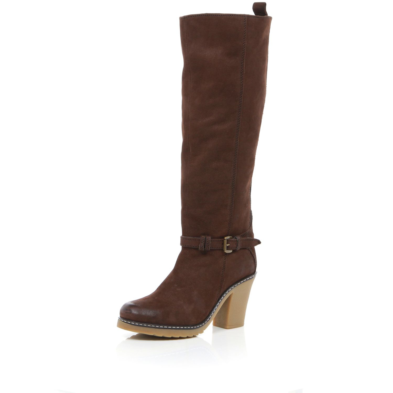 River Island Brown Crepe Heel Knee High Boots in Brown | Lyst