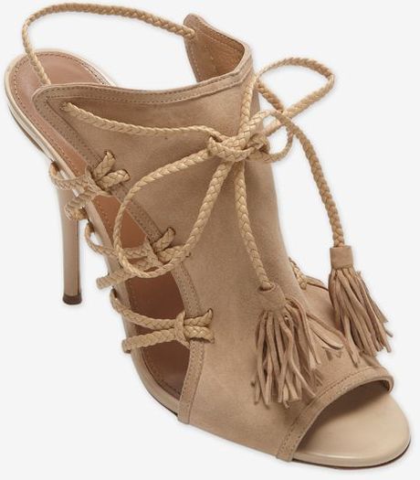 Aquazzura Suede Braided Rope High Heel Sandal Khaki in Brown (beige ...