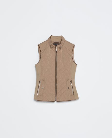 Zara Quilted Waistcoat With Piping in Beige (Camel) | Lyst