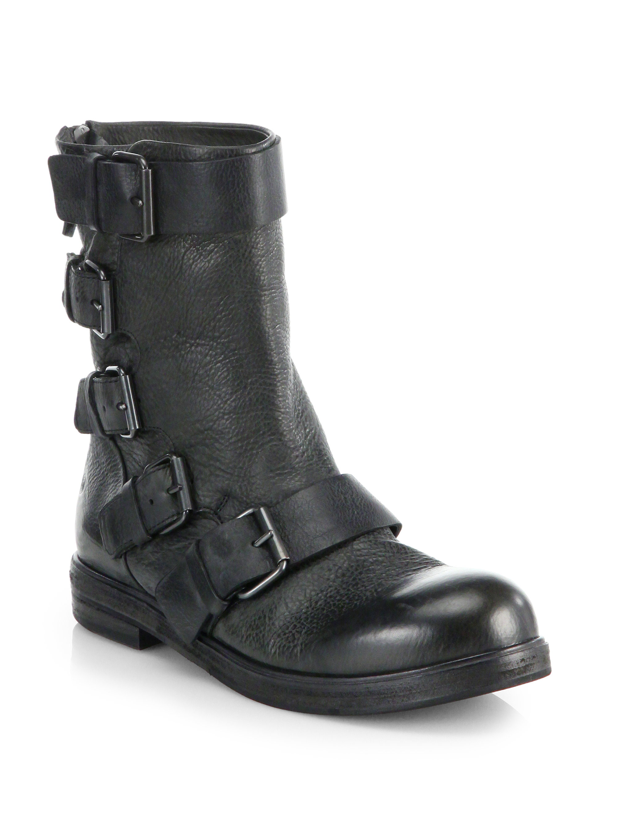 Marsell Buckled Leather MidCalf Moto Boots in Black Lyst