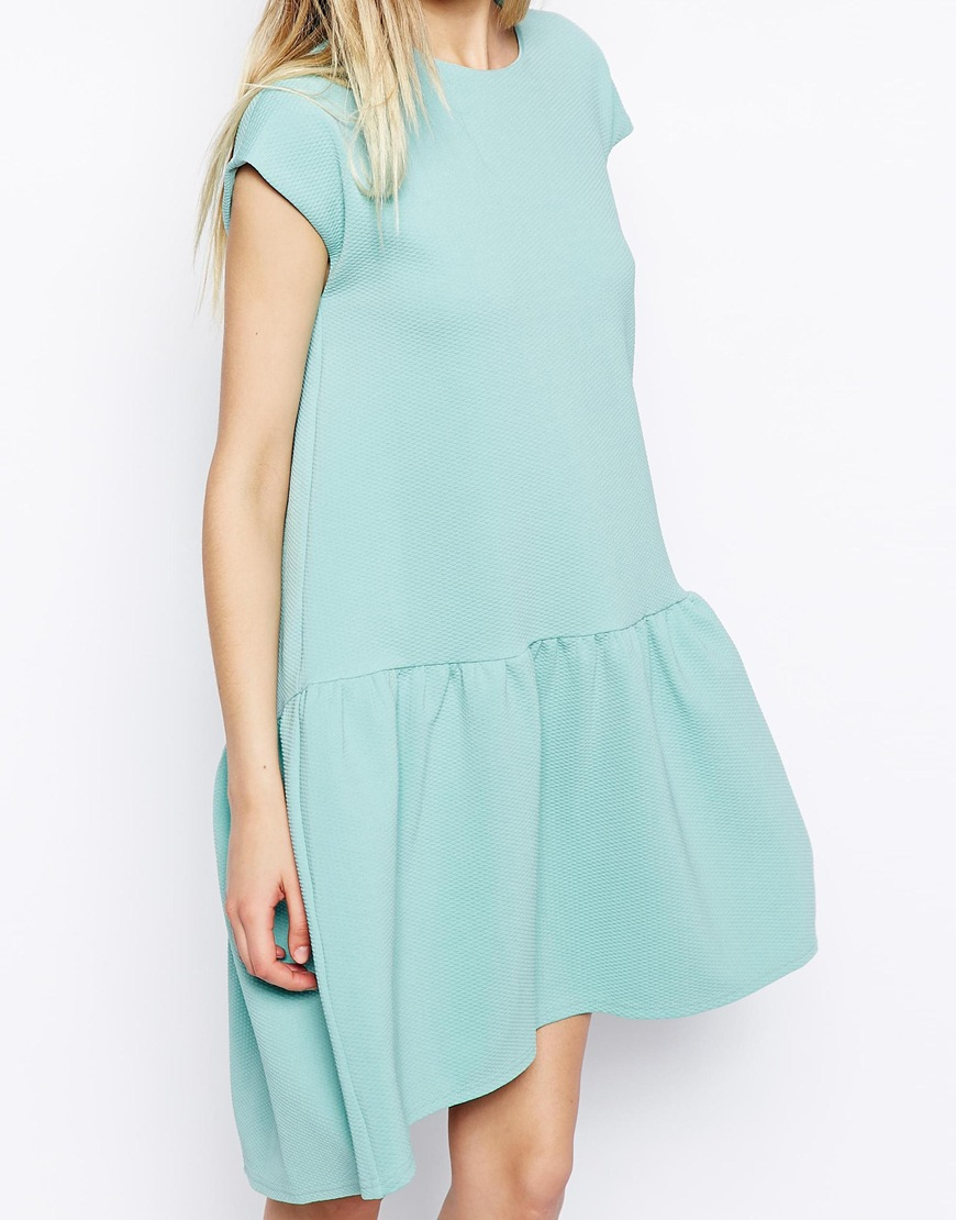 Asos Shift Dress With Dropped Waist In Texture In Green Lyst