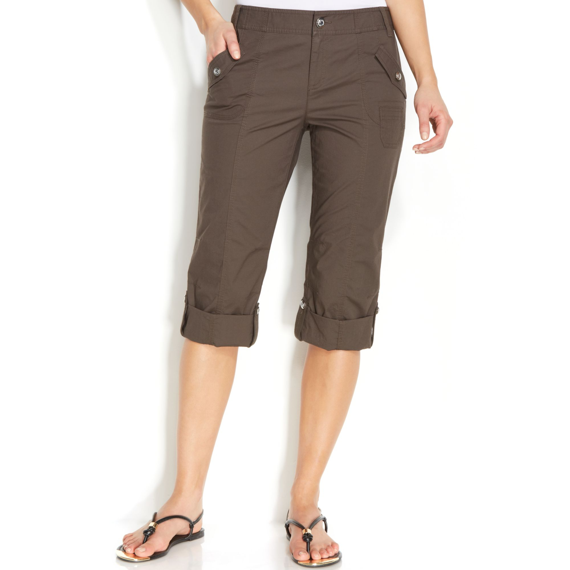 Inc International Concepts Petite Rolltabcuff Cropped Cargo Pants in