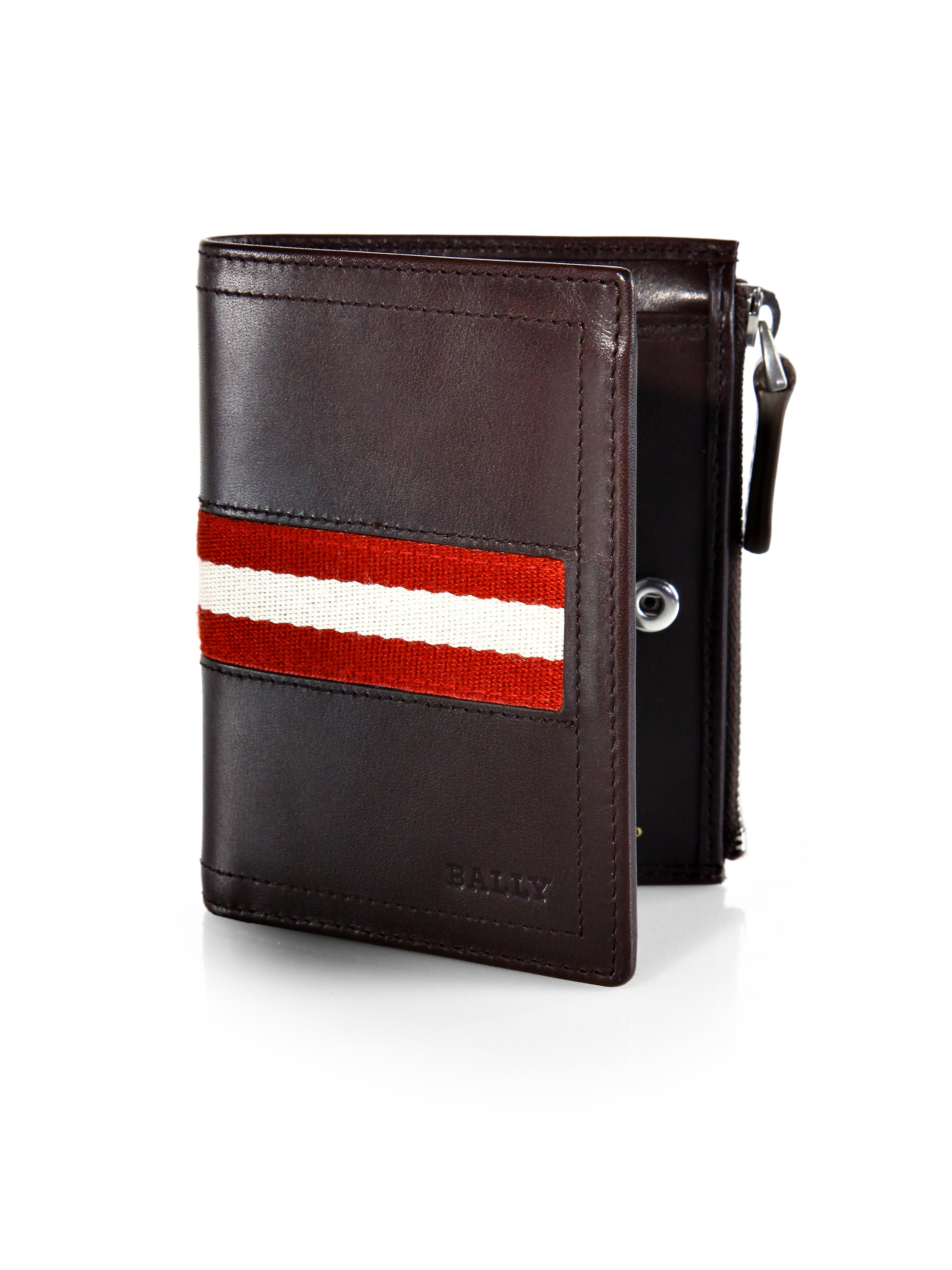 Bally Logo Stripe Zip Wallet in Brown for Men (BROWN-RED) | Lyst