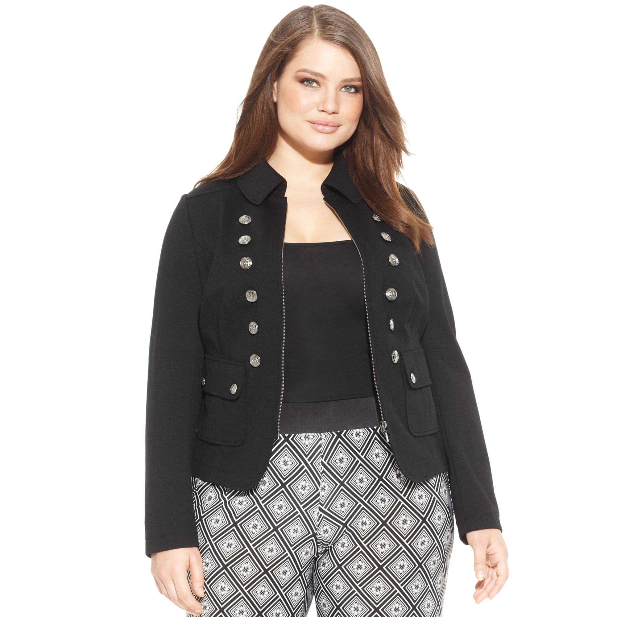Inc International Concepts Plus Size Military Jacket in Black | Lyst
