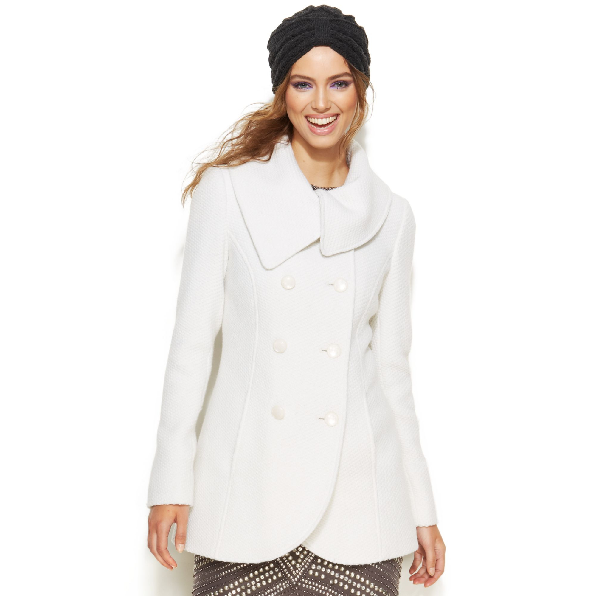 Jessica Simpson Envelope-Collar Double-Breasted Coat in White (Off White) | Lyst2000 x 2000