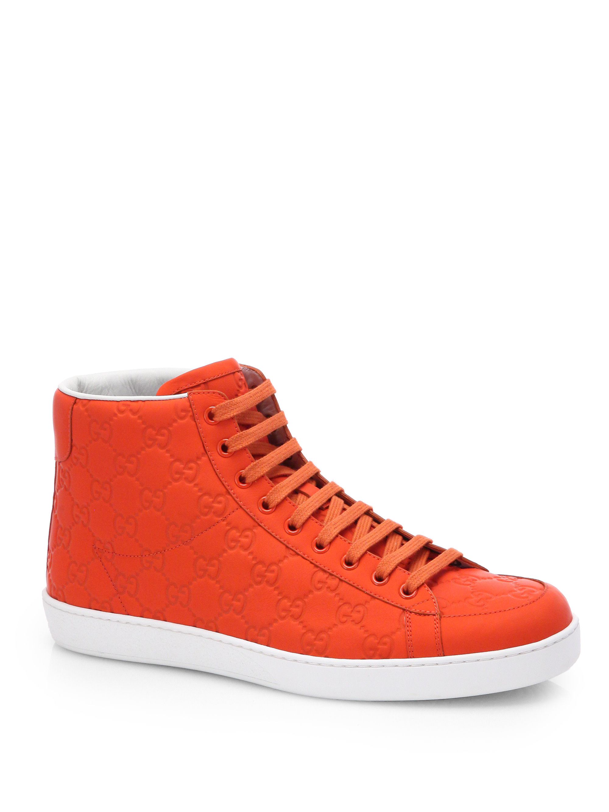 Gucci Rubberized Leather Gg Hightop Sneakers in Orange for ...
