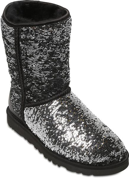 Ugg Short Classic Sparkle Sequined Boots in Silver (BLACK/MULTI) | Lyst