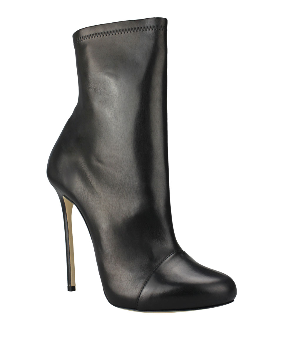 black leather stiletto ankle boots