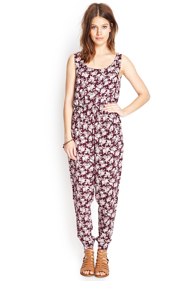 Forever 21 Floral Print Surplice Jumpsuit in Pink (WINE/PINK) Lyst