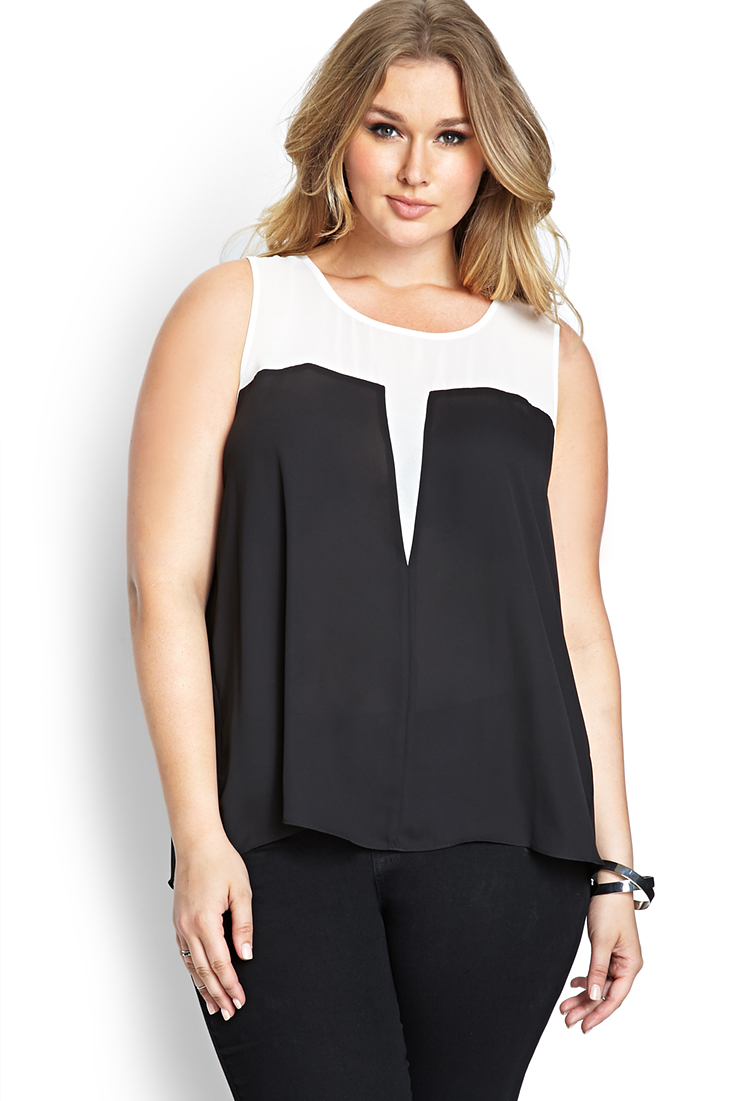 Forever 21 Colorblocked Pleated Blouse in Black (Black/ivory) | Lyst