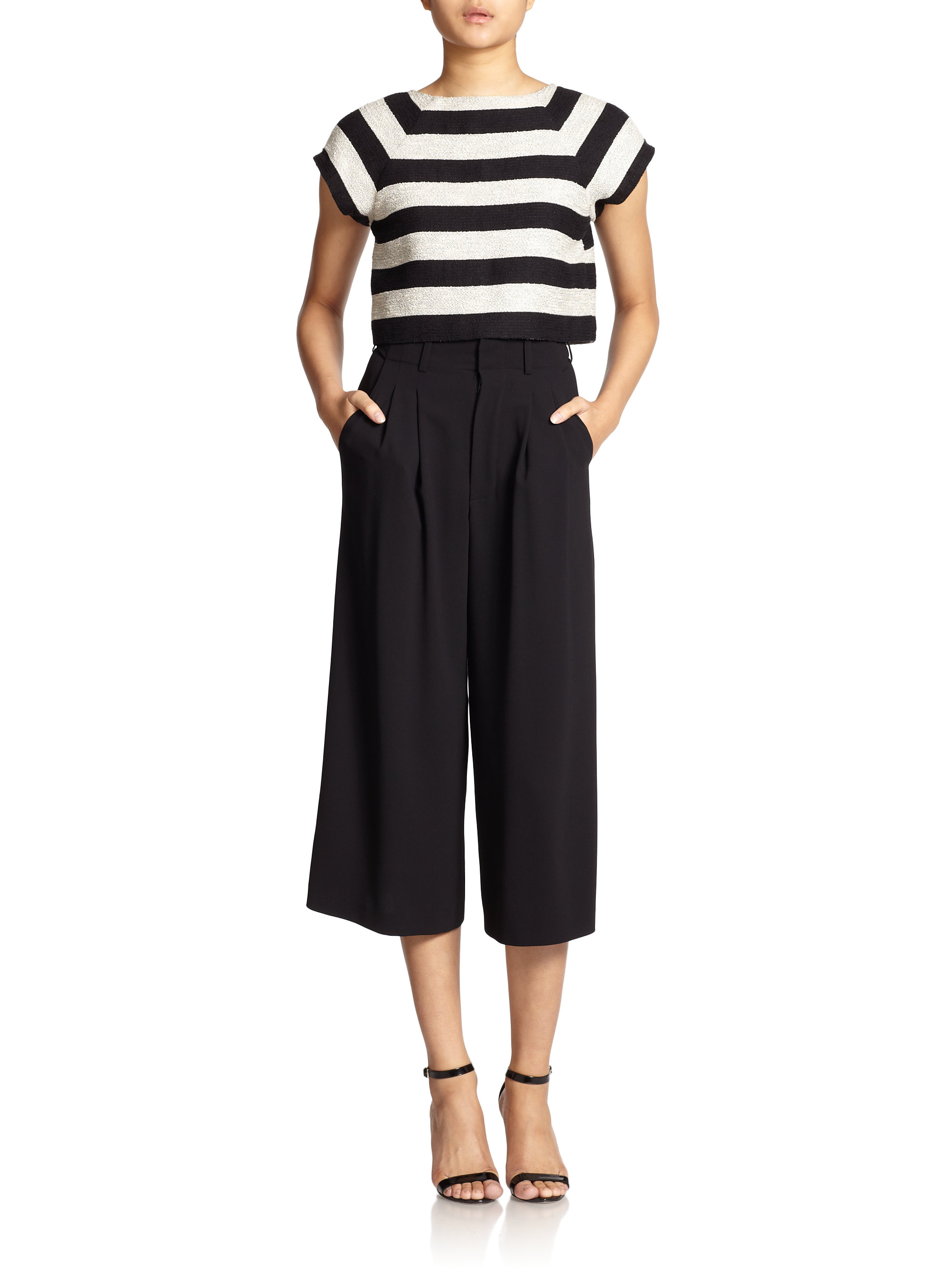 Alice + Olivia HighWaist WideLeg Gaucho Pants in Black Lyst