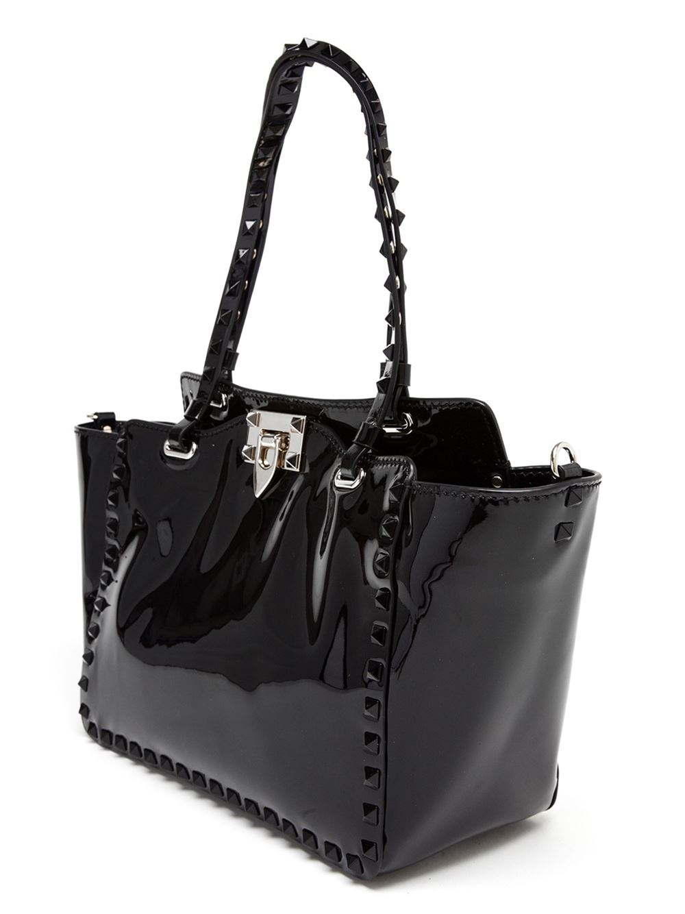 Valentino Rockstud Patent Leather Tote Bag in Black | Lyst