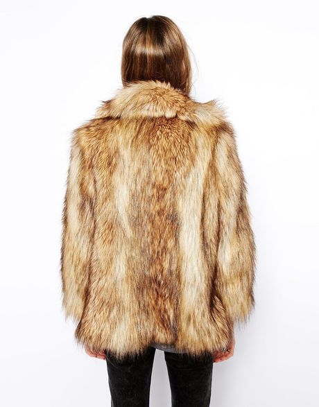 Asos Vintage Faux Fur Coat in Red (Camel) | Lyst