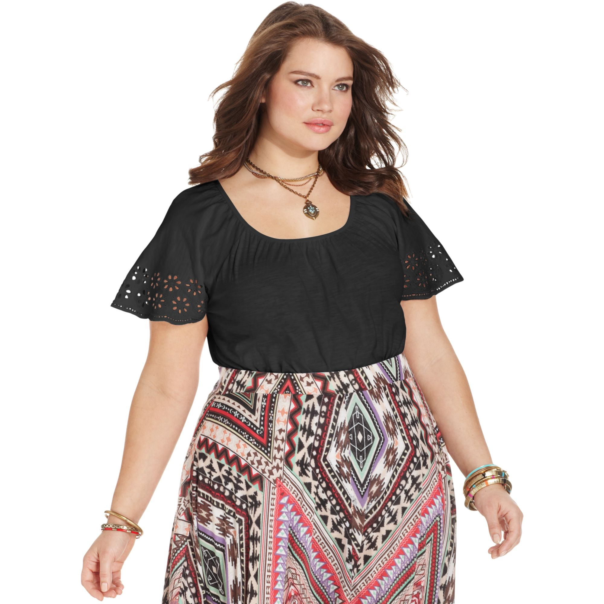 American Rag Plus Size Shortsleeve Eyelet Top In Black One White Lyst 4144