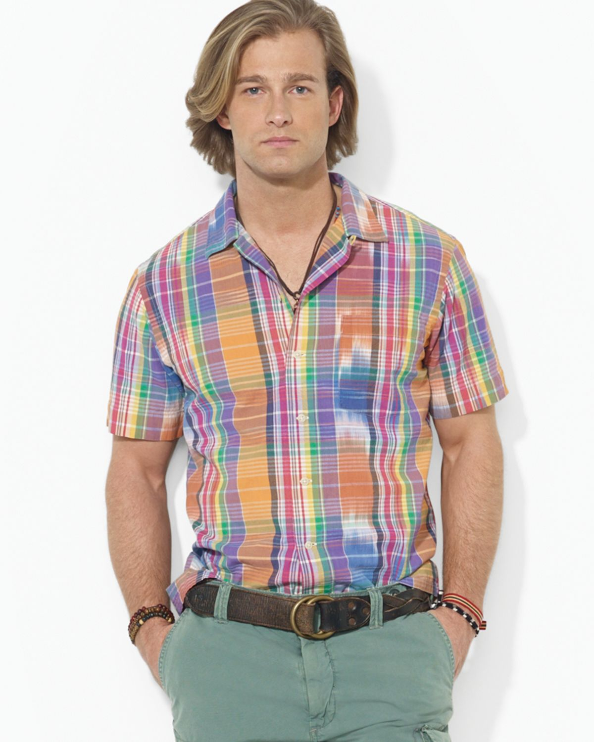 Ralph Lauren Polo Short Sleeve Plaid Lee Camp Shirt Classic Fit in