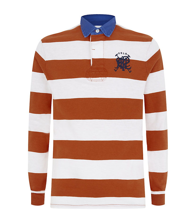 Polo Ralph Lauren Striped Custom Fit Cross Edmallet Rugby Shirt in