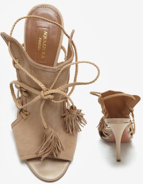 Aquazzura Suede Braided Rope High Heel Sandal Khaki in Brown (beige ...