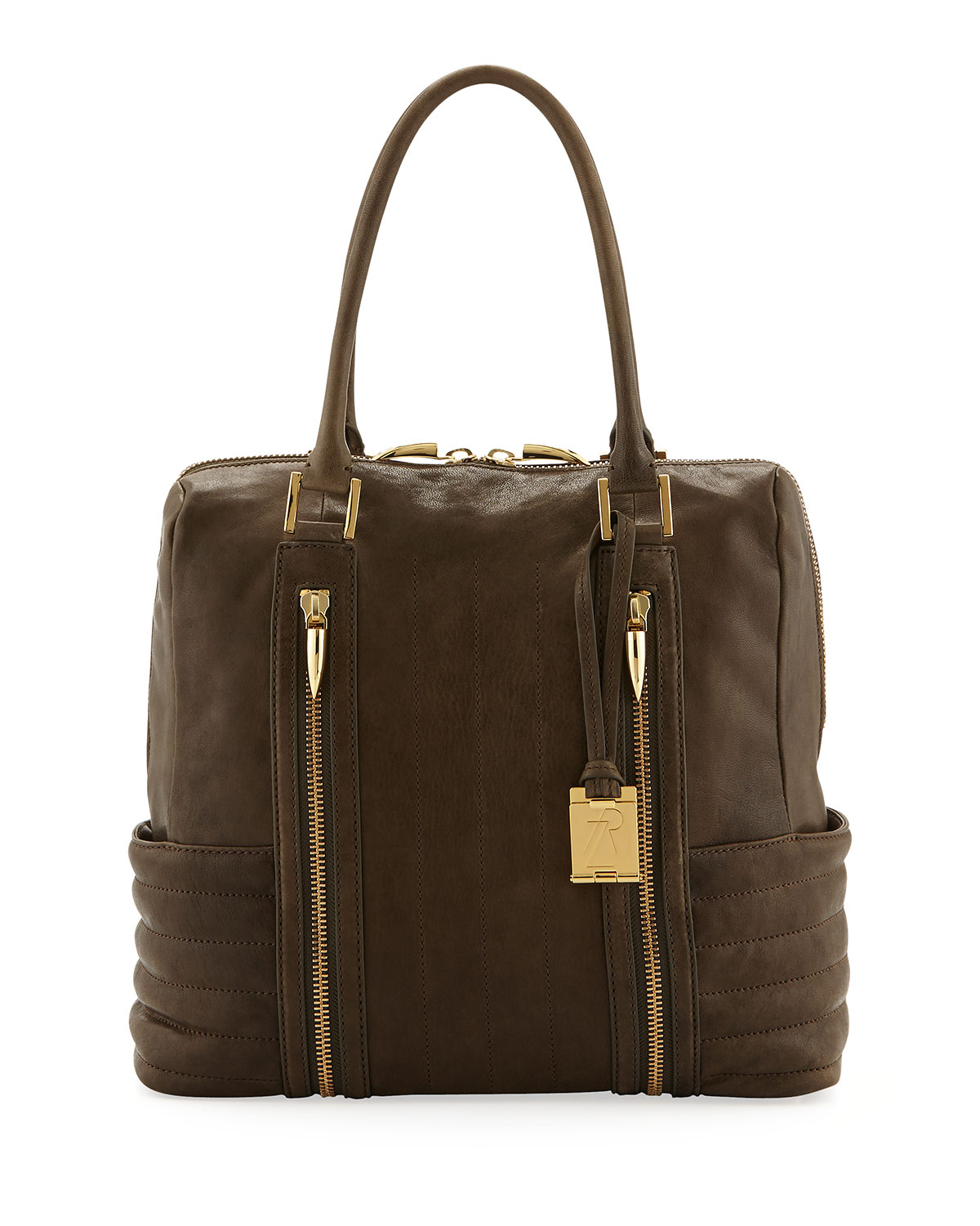 Rachel Zoe Montana Zip Leather Ribbed Tote Bag Forrest in Brown (forrest) | Lyst