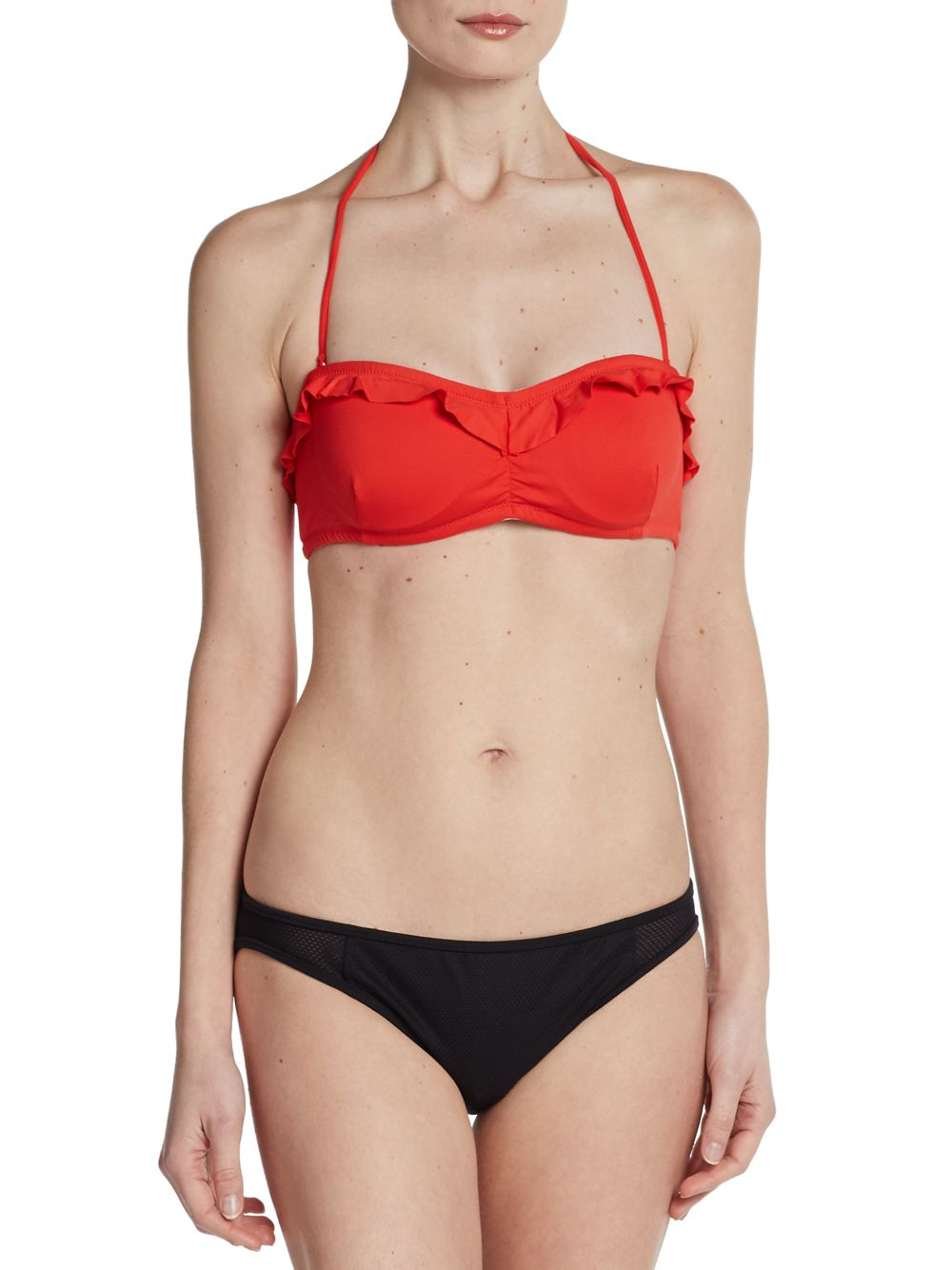 Shoshanna Ruffle Bandeau Bikini Top In Red Persimmon Lyst