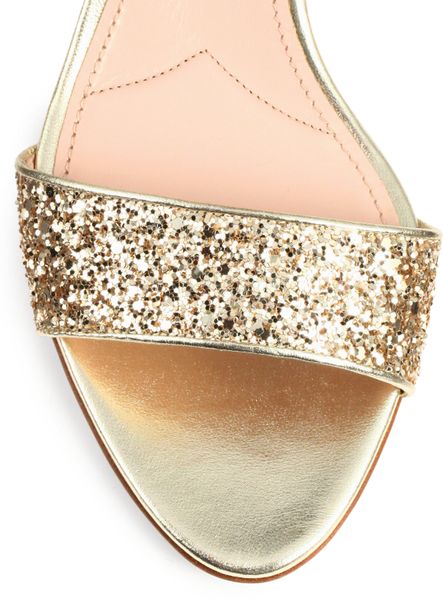 gold glitter low heel sandals