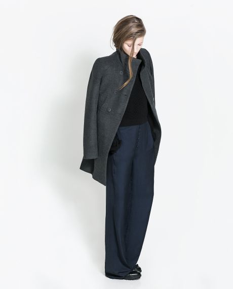Zara Basic Wool Coat in Gray (Grey marl) | Lyst