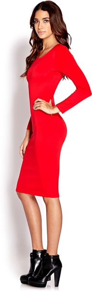 Forever 21 Easy Ponte Midi Dress in Red