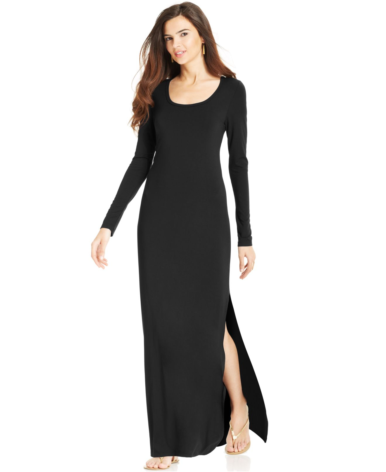 Karen Kane Long-Sleeve Slit Maxi Dress in Black