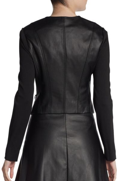 Bcbgmaxazria Knit-Paneled Faux Leather Moto Jacket in Black | Lyst