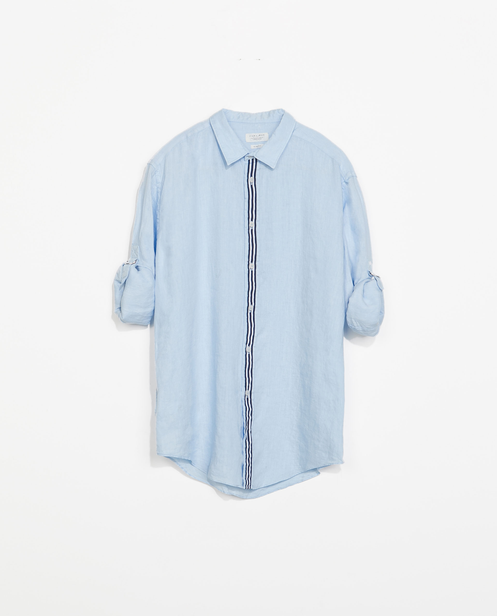 Zara Linen Shirt with Button Tab Sleeves in Blue for Men (Sky blue) Lyst