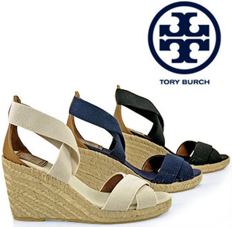 Tory Burch Adonis Canvas Espadrille Wedge Sandal in Navy in Blue (navy ...