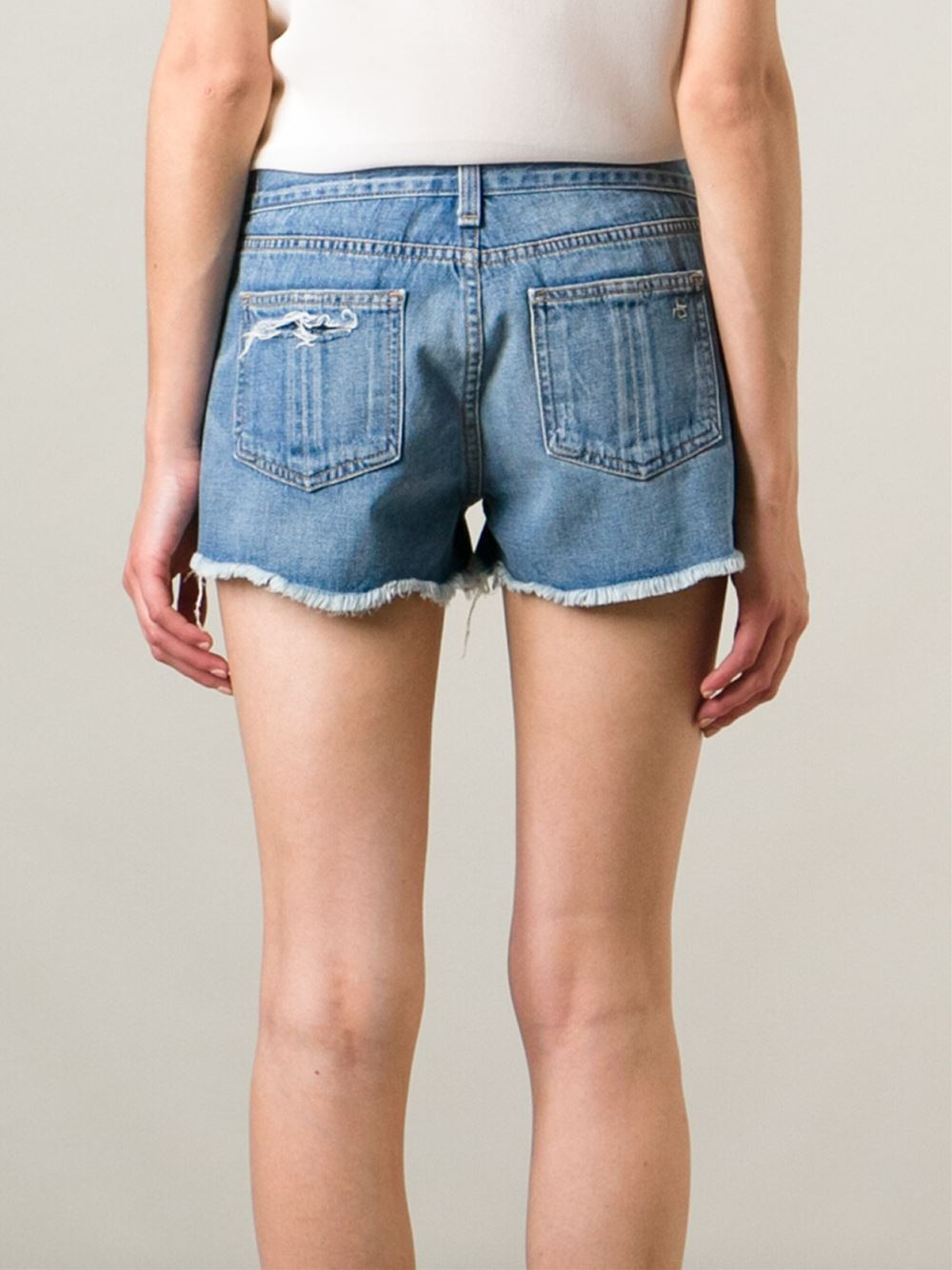 Lyst Rag Bone Cut Off Ripped Denim Shorts In Blue