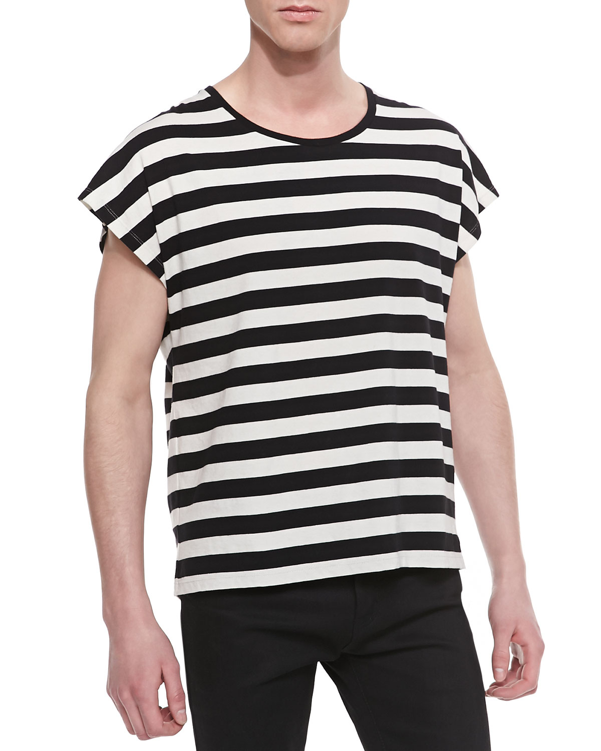 Saint Laurent Horizontal Stripe Short Sleeve Tshirt Blackwhite in White