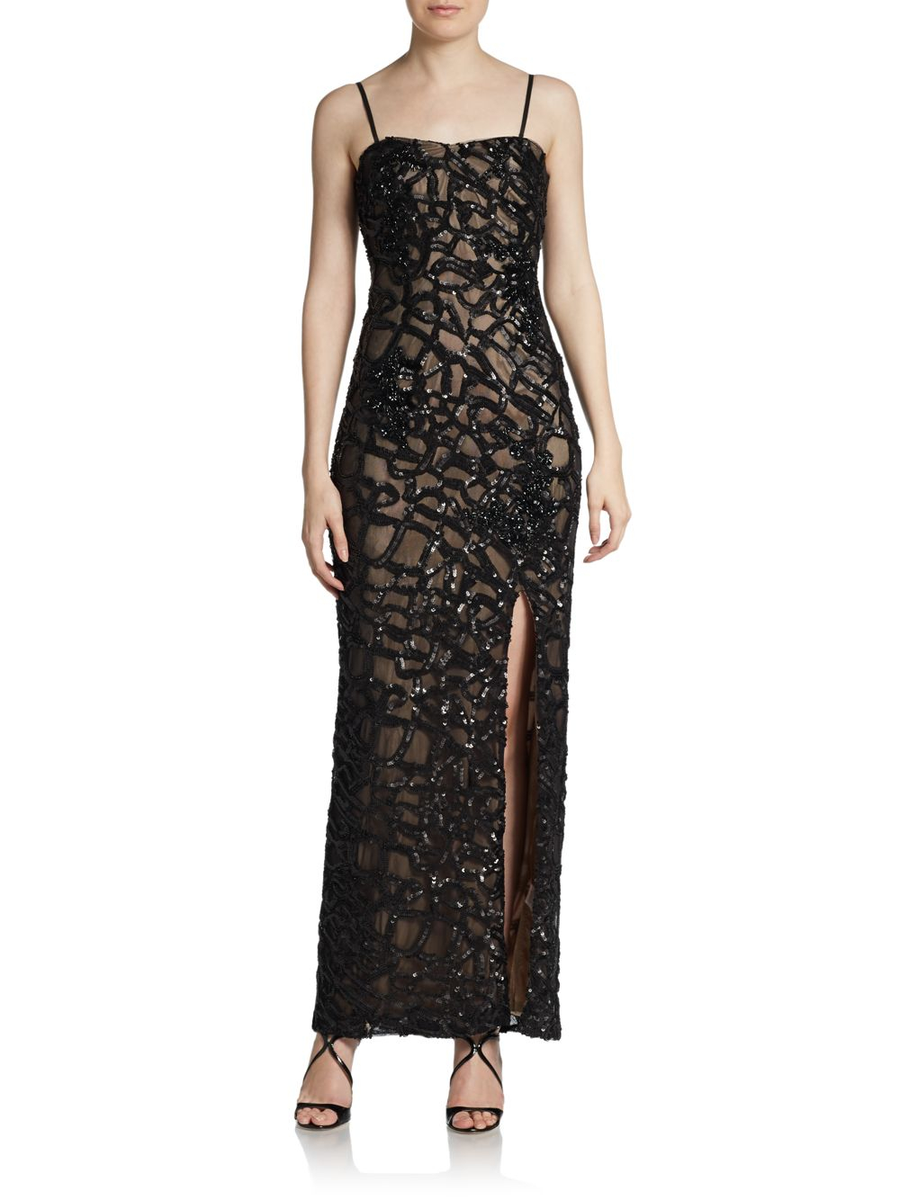 aidan mattox strapless embroidered gown