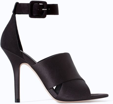 Zara Crossover Silk Satin High Heel Sandal in Black | Lyst