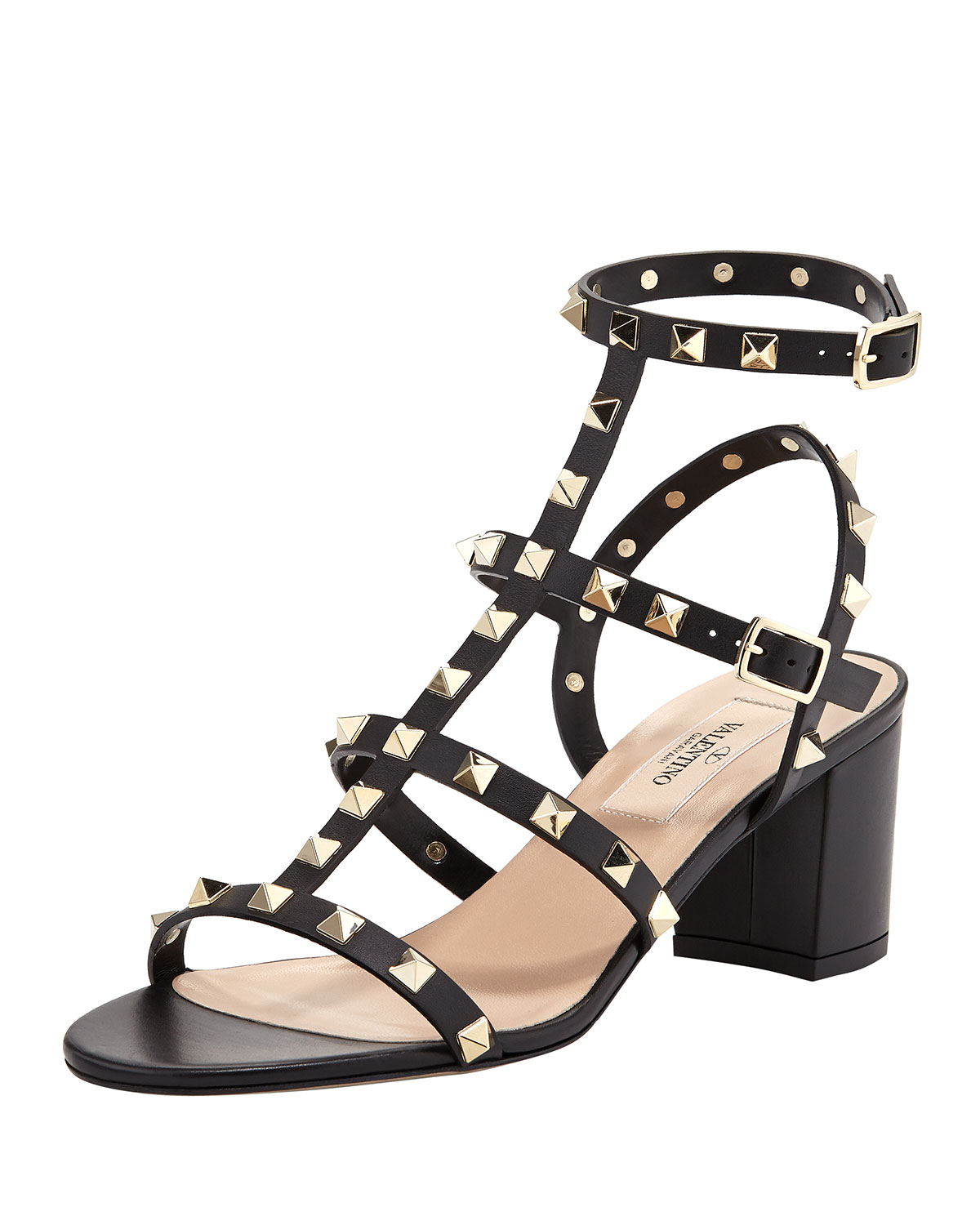 Valentino Rockstud Lowheel Cage Sandal Black in Black | Lyst