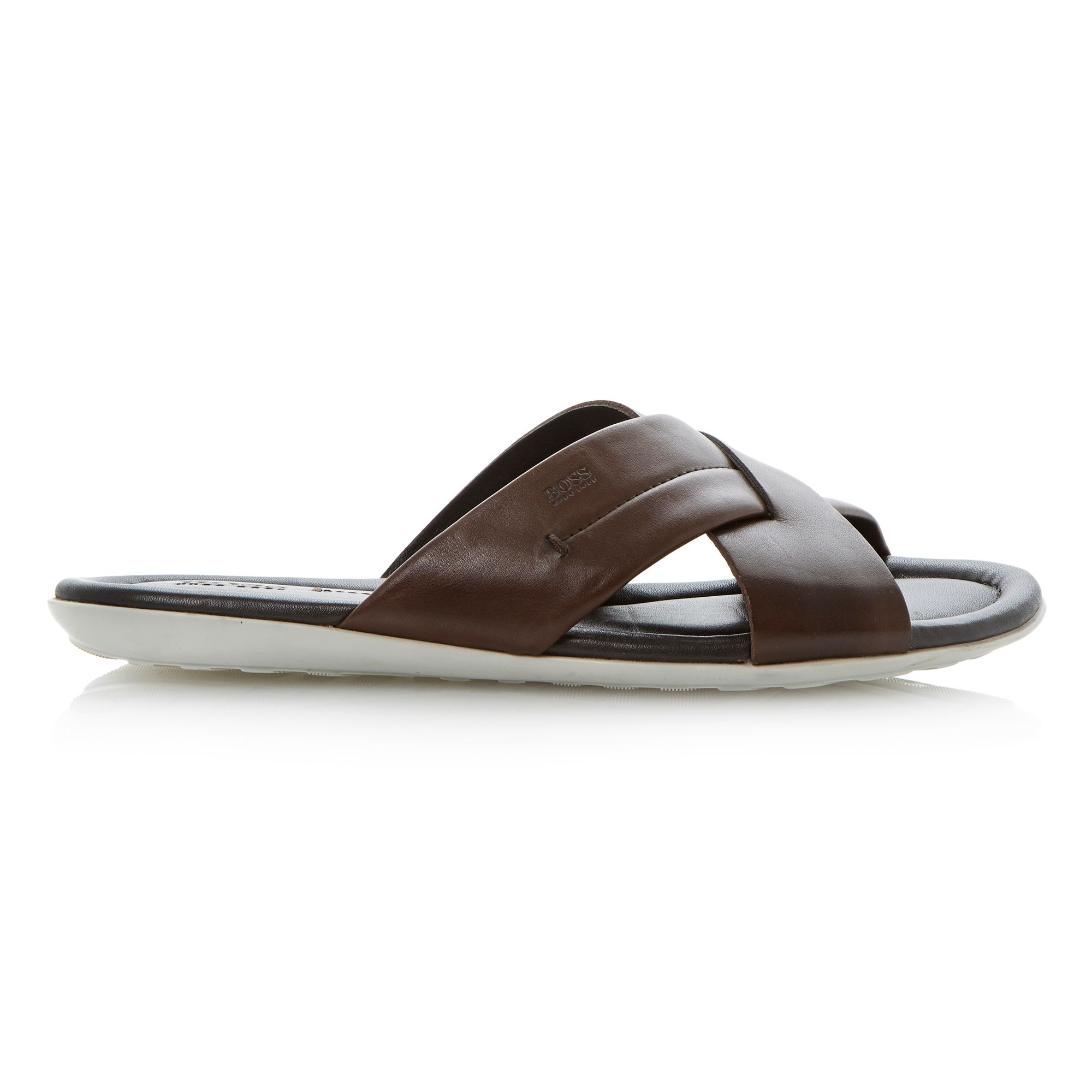 Hugo Boss Palman Leather Crossover Sandals in Brown for Men | Lyst