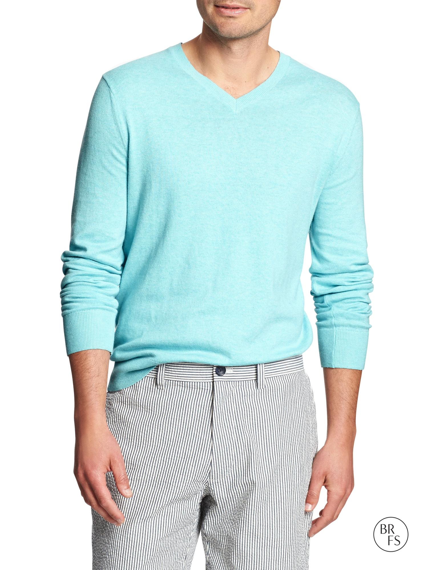 Banana Republic Factory Classic V Neck Sweater In Green For Men